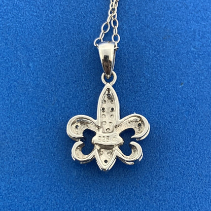 Designer 925 Sterling Silver Diamond Fleur De Lis Charm Pendant Necklace