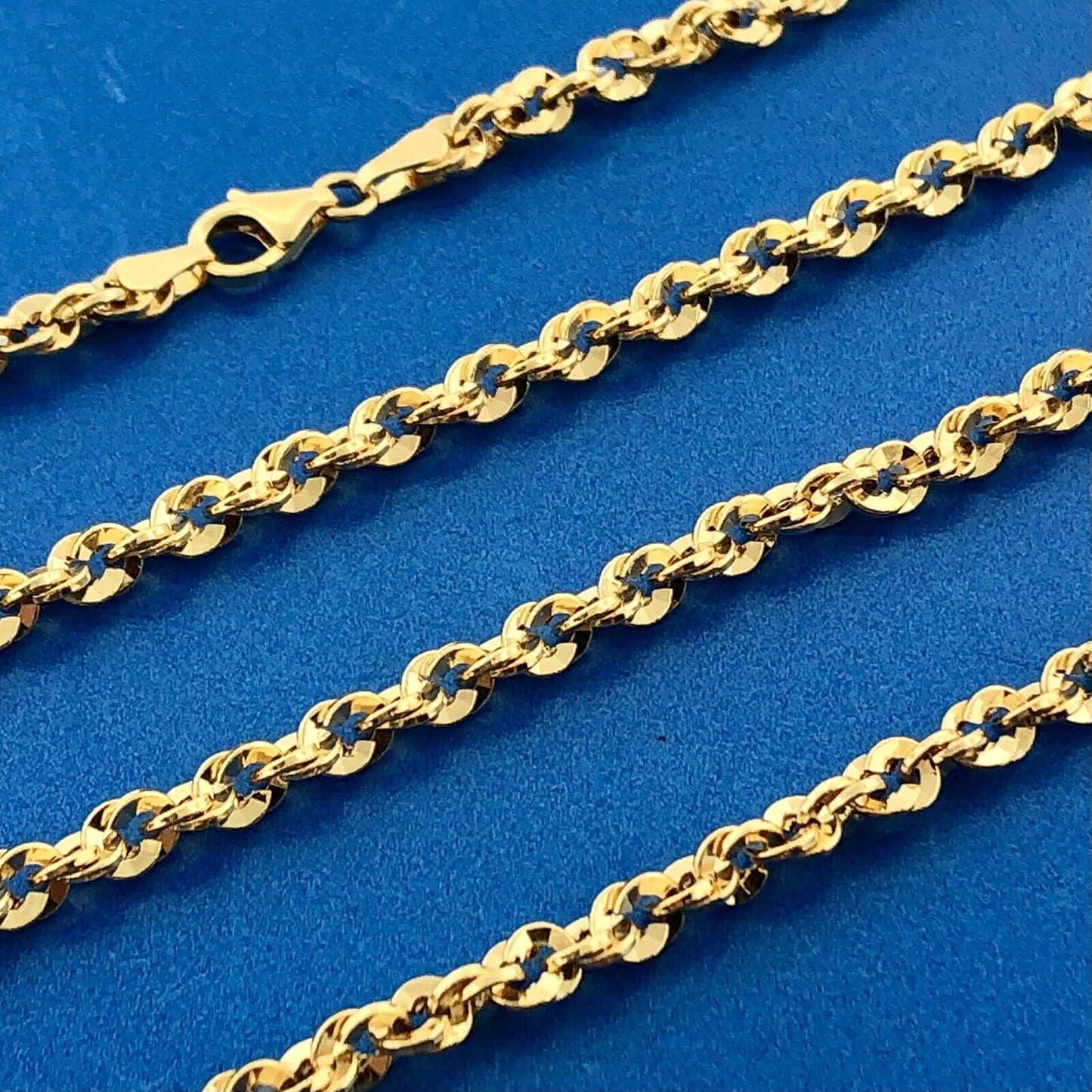 Designer Italy 14K Yellow Gold Diamond Cut Rope Link 22" Chain Necklace
