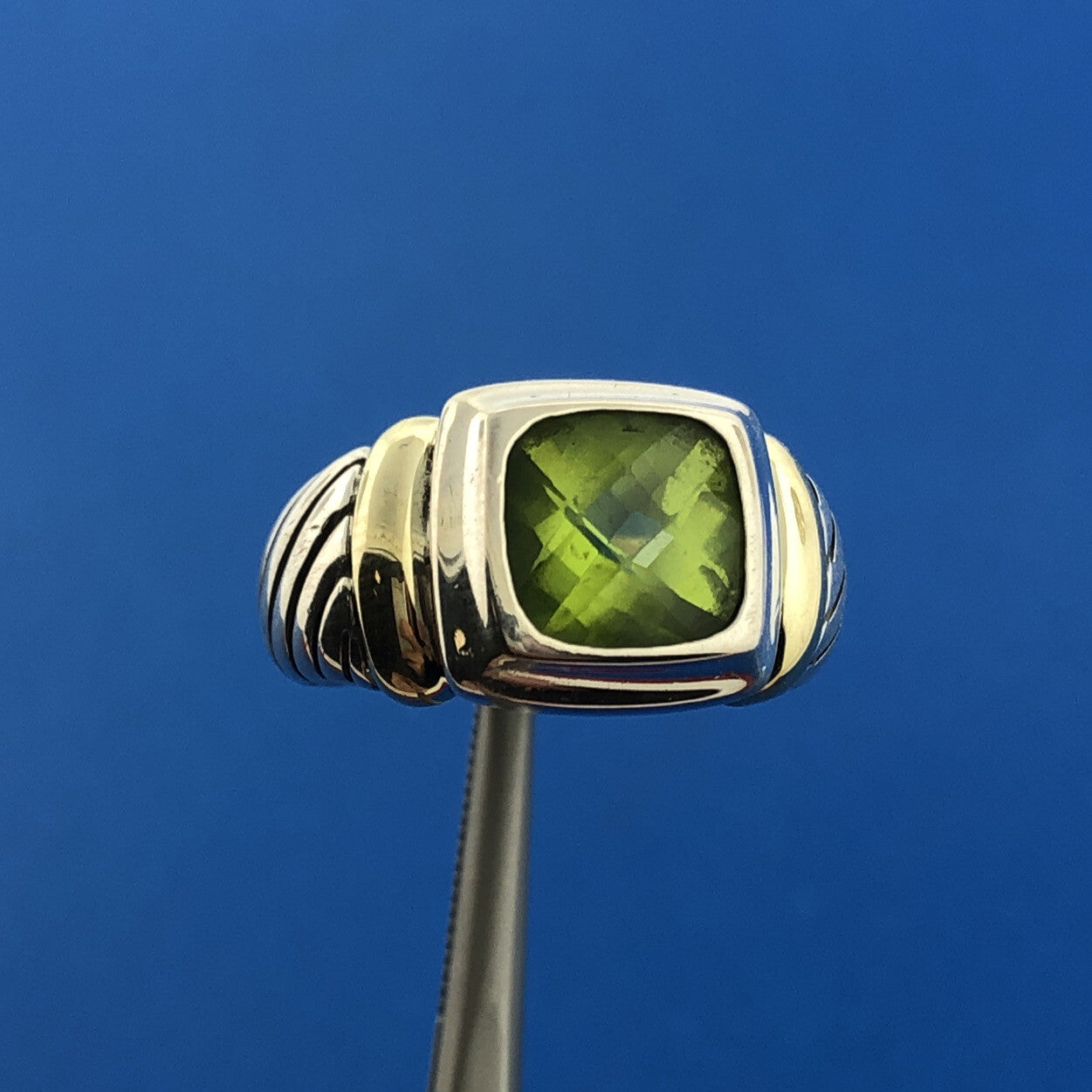 David Yurman 925 Sterling Silver 14K Yellow Gold Peridot Classic Cable Dome Ring