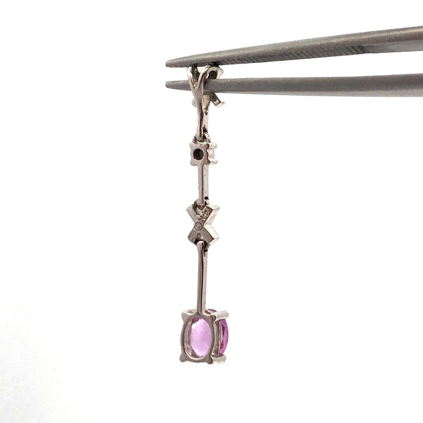 Designer 14K White Gold Oval Pink Topaz Modernist Dangle Pendant