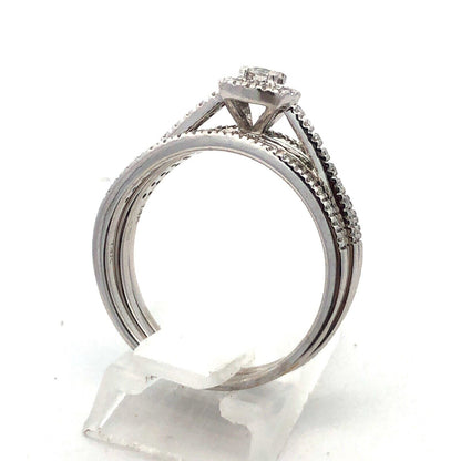 Beautiful 14k White Gold Round Diamond Trio Set Engagement Wedding Ring