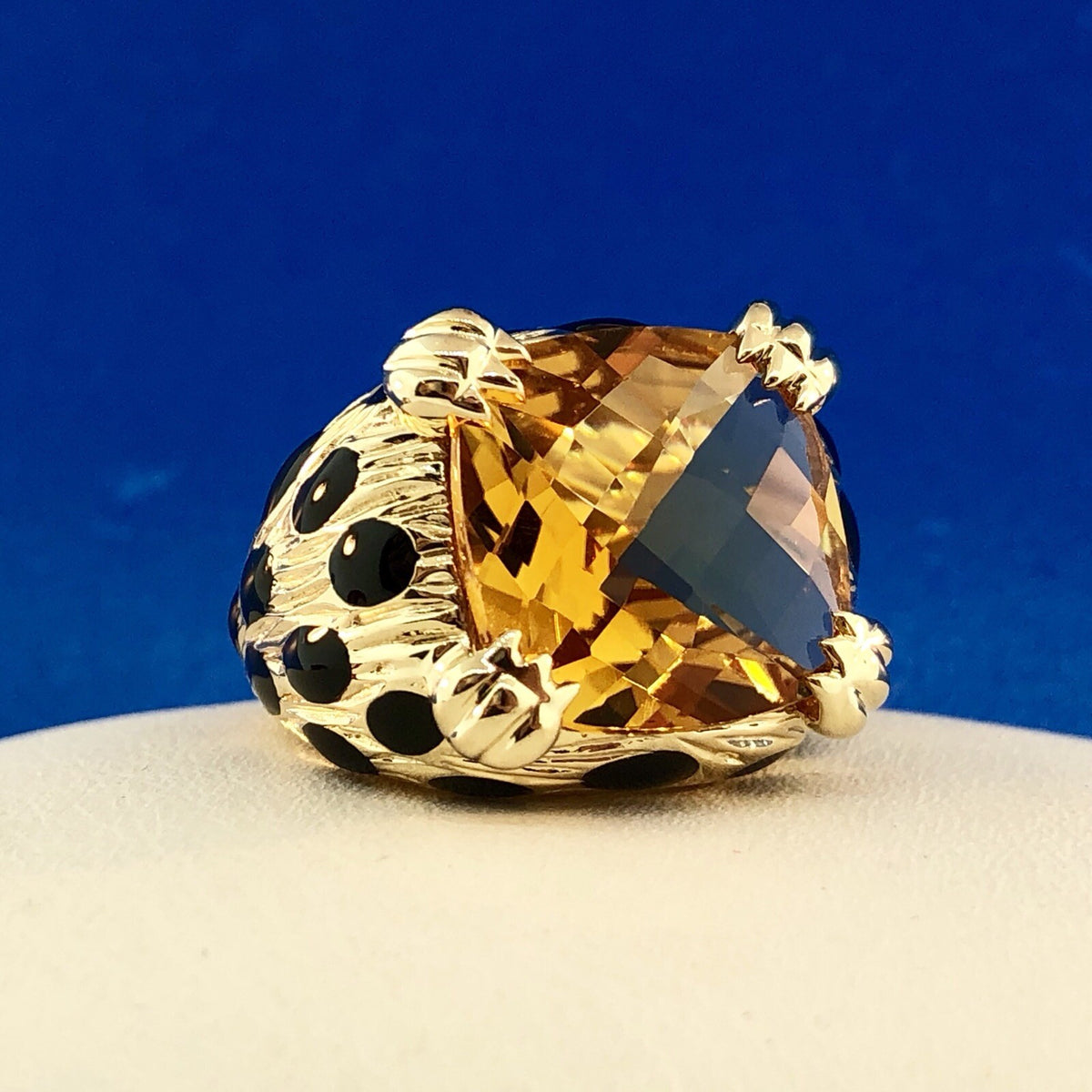 Retro Citra Trading CIT 14K Yellow Gold Citrine Black Enamel Statement Ring