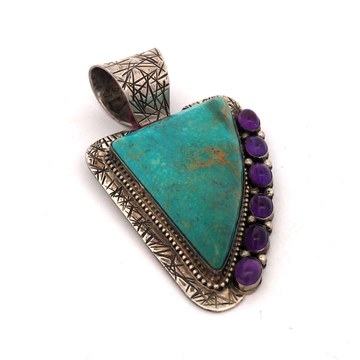 David Troutman Navajo 925 Sterling Silver Turquoise Amethyst Statement Pendant