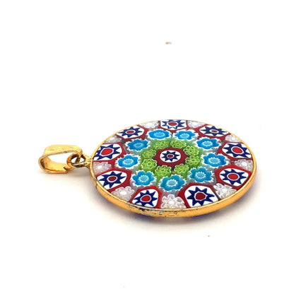 Designer AMV 925 Sterling Silver Gold Vermeil Millefiori Colorful Round Pendant