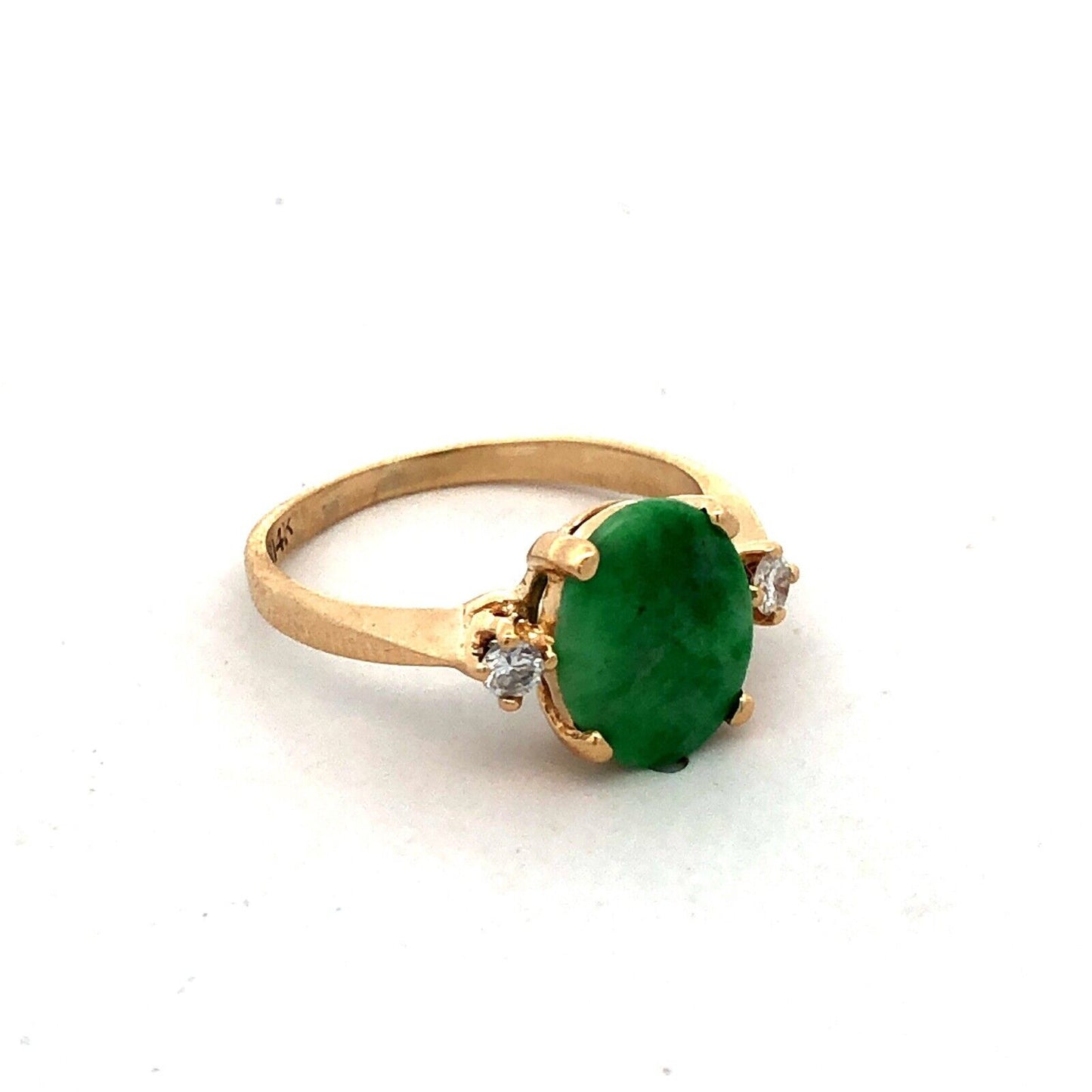 Designer KIN 14K Yellow Gold Oval Green Jade Round Diamond Accents Ring