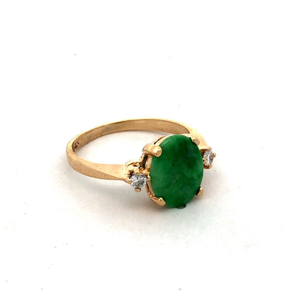 Designer KIN 14K Yellow Gold Oval Green Jade Round Diamond Accents Ring