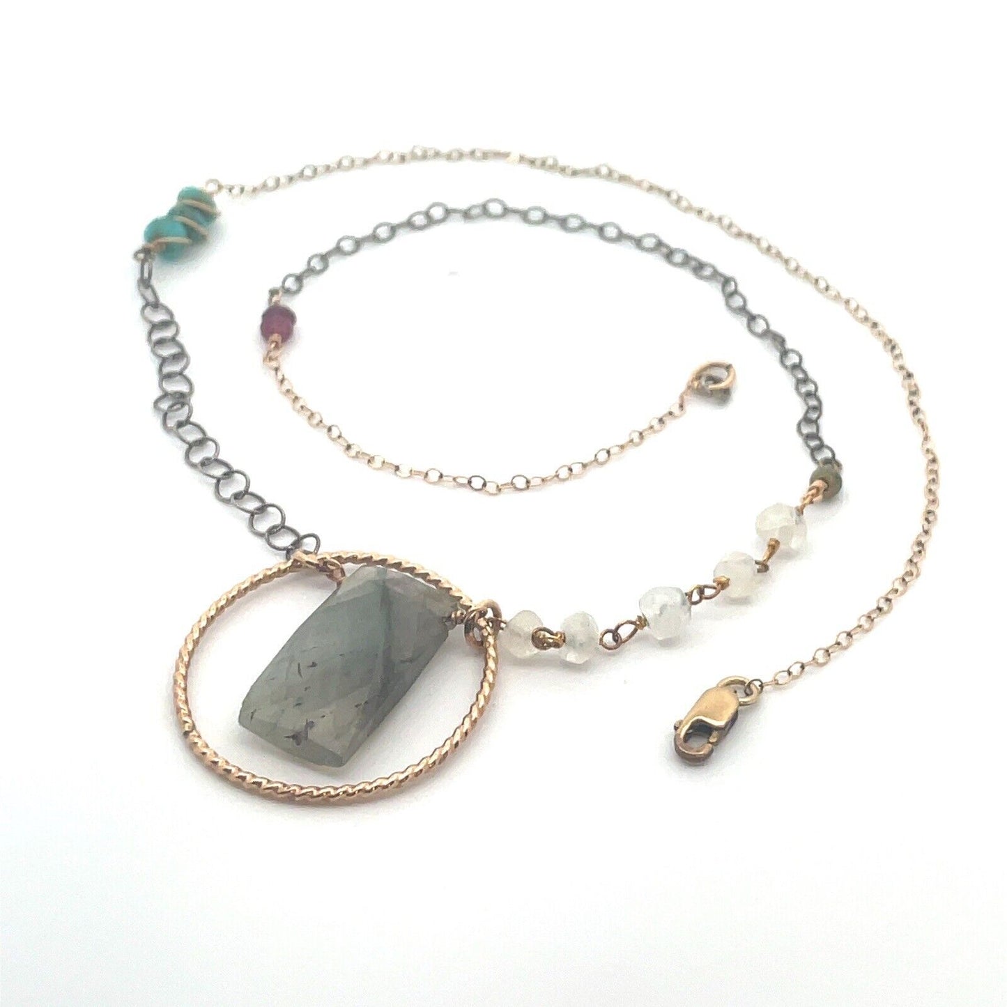 Designer Jane Diaz Gold Filled Multi Stone Bead Labradorite Two Tone Necklace