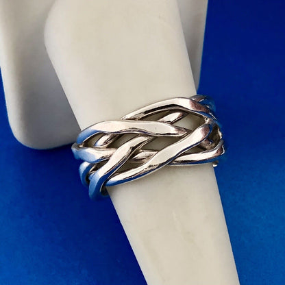 Retro Mexico 925 Sterling Silver Woven Basket Weave Wide Cigar Band Ring