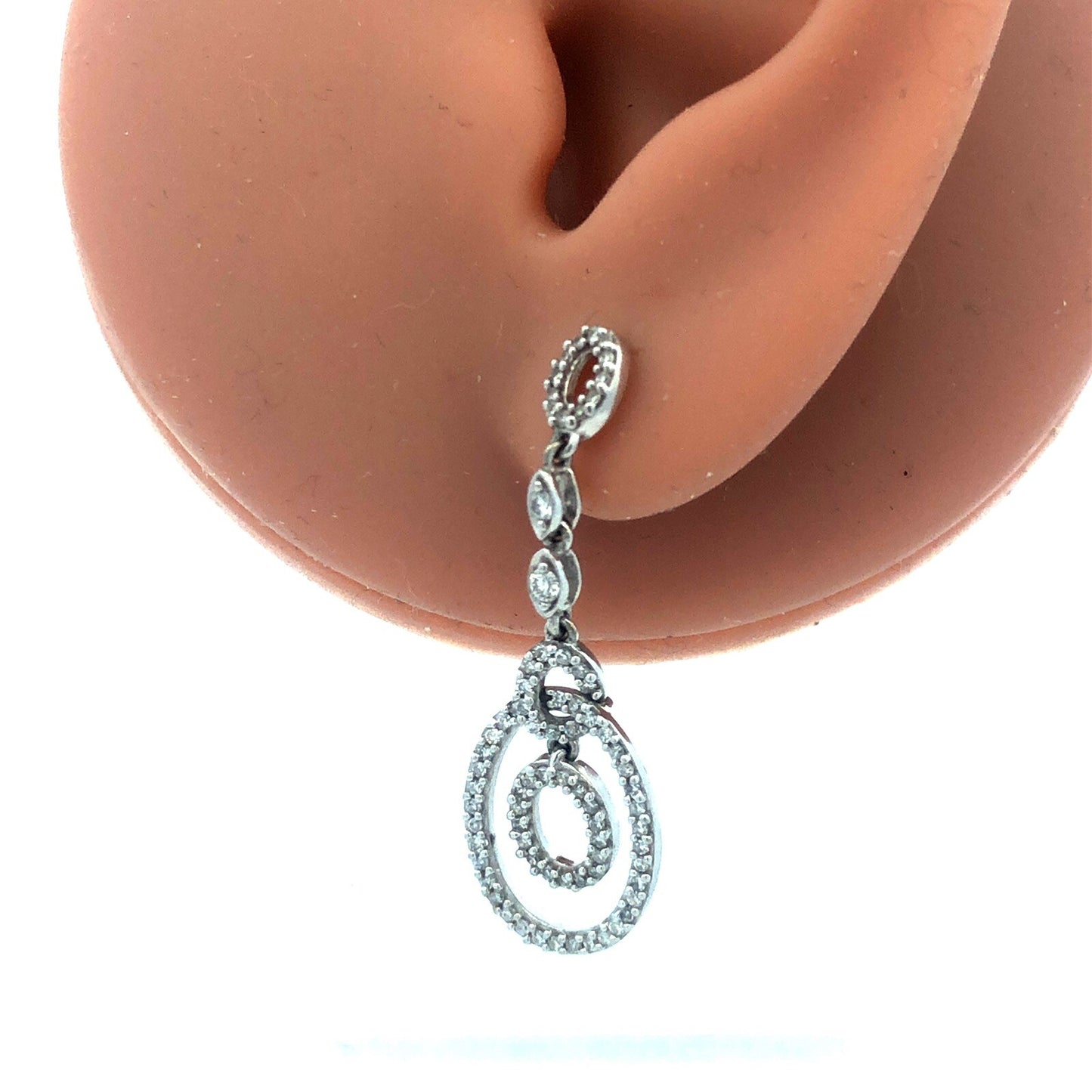 Designer ZMR 14K White Gold Pave Diamond Circle Drop Dangle Earrings
