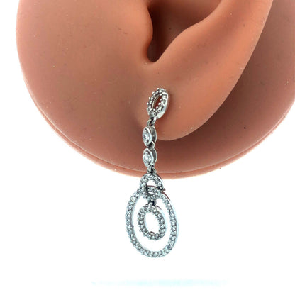 Designer ZMR 14K White Gold Pave Diamond Circle Drop Dangle Earrings