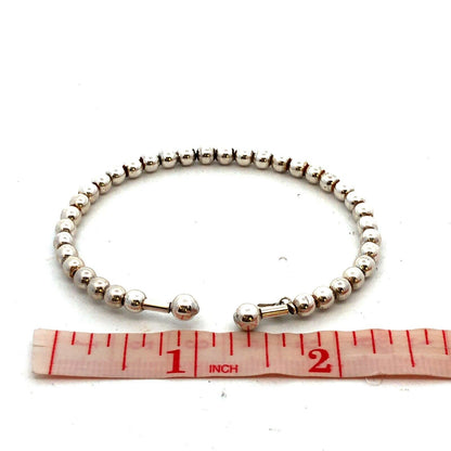 Estate Italy 925 Sterling Silver Beaded Stackable Oval Open Cuff Bracelet