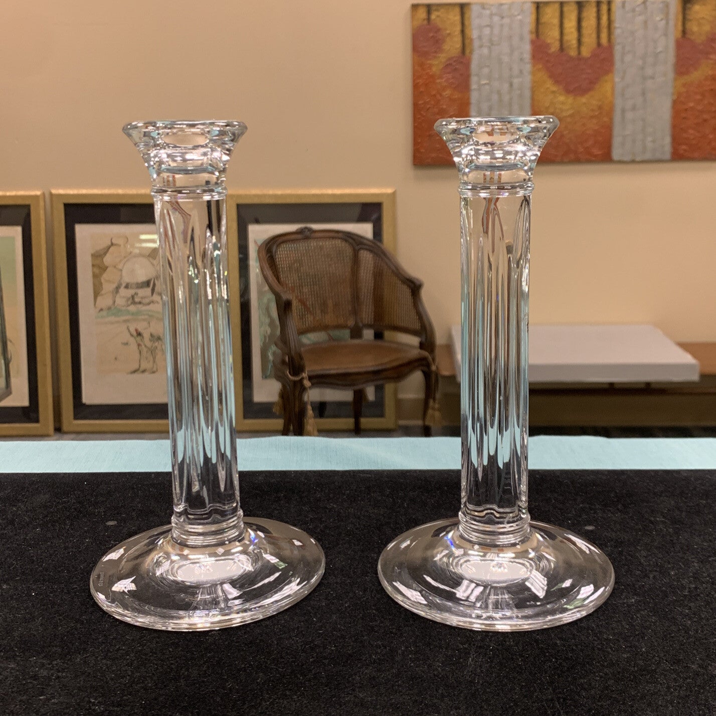 Tiffany & Co Crystal Fluted Hampton Column Pair Of 8.5" Candle Holders Set