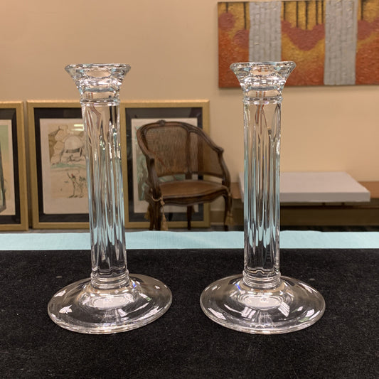 Tiffany & Co Crystal Fluted Hampton Column Pair Of 8.5" Candle Holders Set