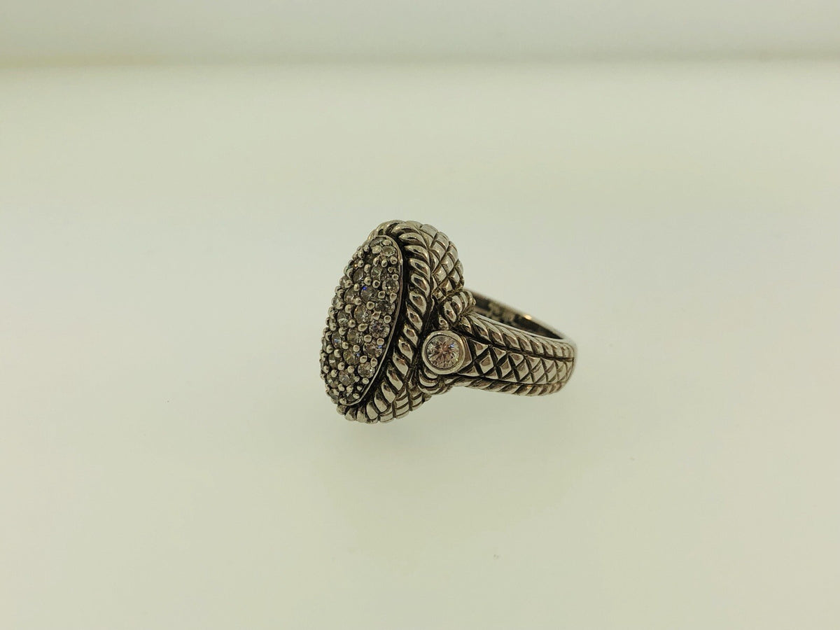 Judith Ripka JR Sterling Silver 925 Diamonique CZ Oval Textured Statement Ring