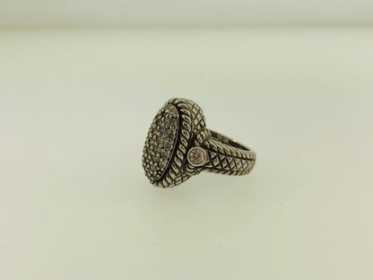 Judith Ripka JR Sterling Silver 925 Diamonique CZ Oval Textured Statement Ring