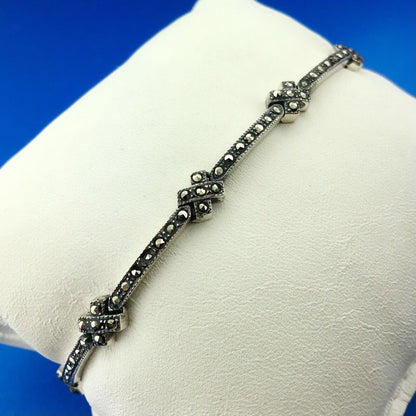 Designer LCP Sterling Silver 925 Marcasite Encrusted Panel Link Bracelet