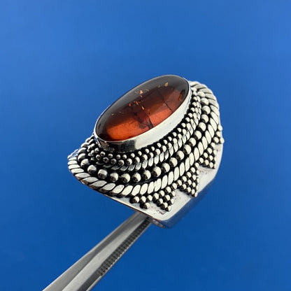 Stunning Sterling Silver 925 Cabochon Amber Statement Finger Ring Size 6