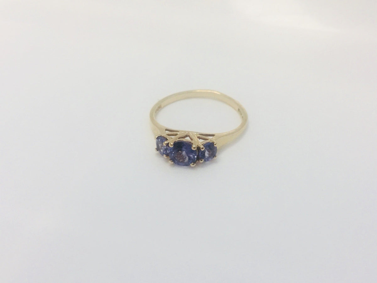 14K Yellow Gold Tanzanite Trio Bridal Anniversary Cocktail Ring
