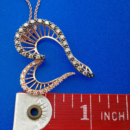 14K Rose Gold White Champagne Diamond Free Form Heart Anniversary Necklace