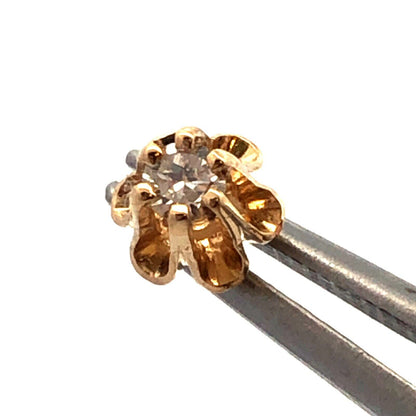 14K Yellow Gold Round Diamond Buttercup Flower Solitaire Stud Earrings