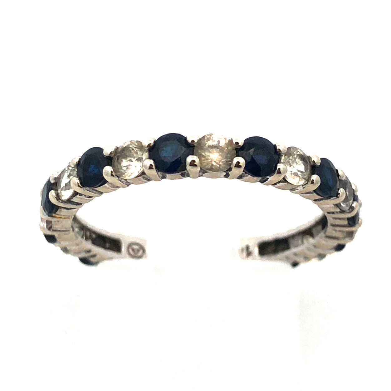 14K White Gold Blue And White Sapphire Anniversary Wedding Band Ring