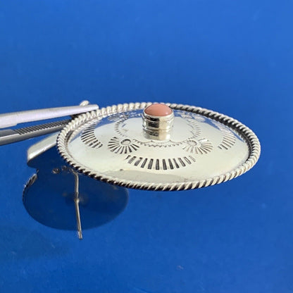 Designer REVE 925 Sterling Silver Turquoise Coral Statement Concho Stud Earrings