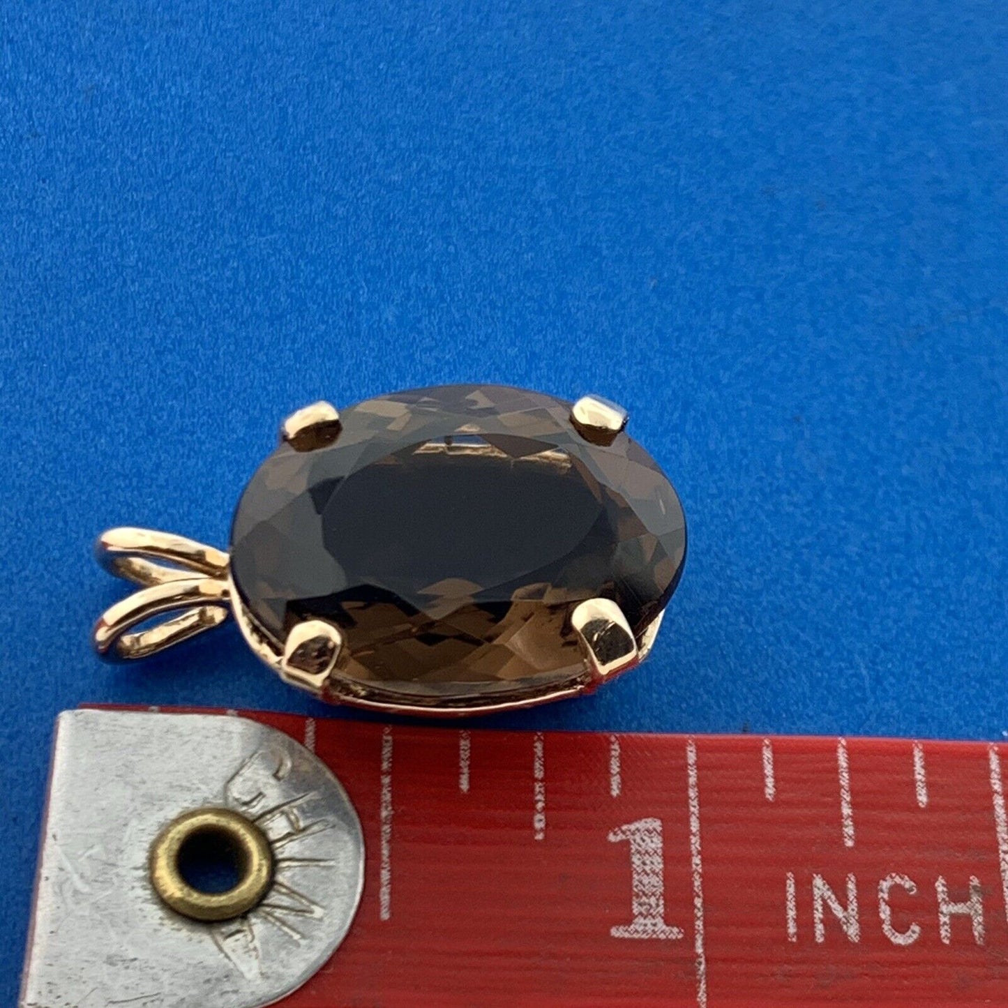 Gorgeous 14k Yellow Gold Oval Cut Large Smoky Quartz Pendant