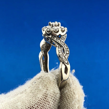 14K White Gold Natural Diamond Solitaire Halo Accent Engagement Anniversary Ring