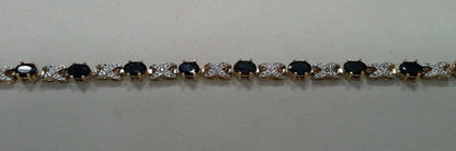 Retro Sterling Silver Vermeil 925 Oval Sapphire X O Two Toned Tennis Bracelet