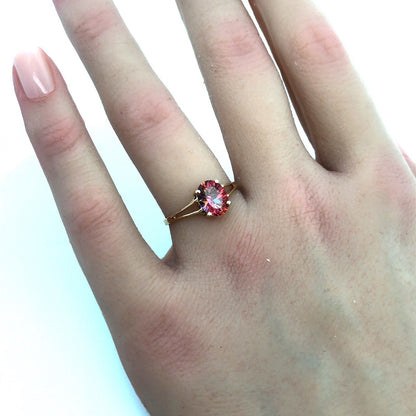 Designer 14K Yellow Gold Oval Mystic Topaz Solitaire Cocktail Ring