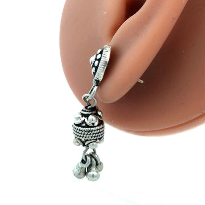 Vintage 925 Sterling Silver Round Textured Dangle Stud Earrings