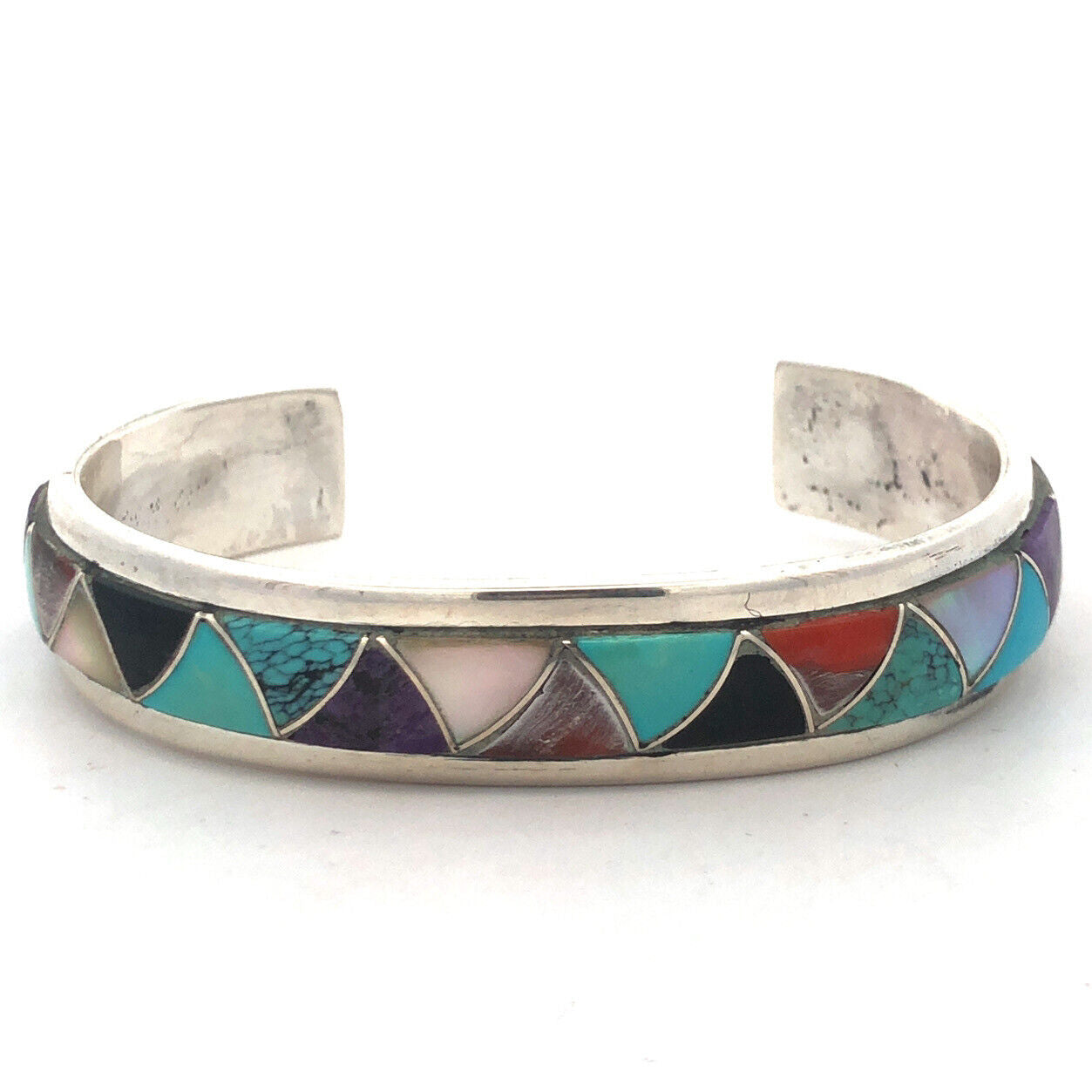 Native American Orlinda Natewa 925 Sterling Silver Multi-Stone Cuff Bracelet