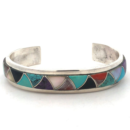 Native American Orlinda Natewa 925 Sterling Silver Multi-Stone Cuff Bracelet