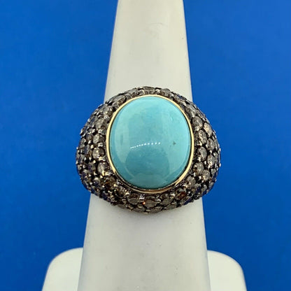 LeVian 14 Yellow Gold Turquoise Chocolate Diamond Statement Dome Ring