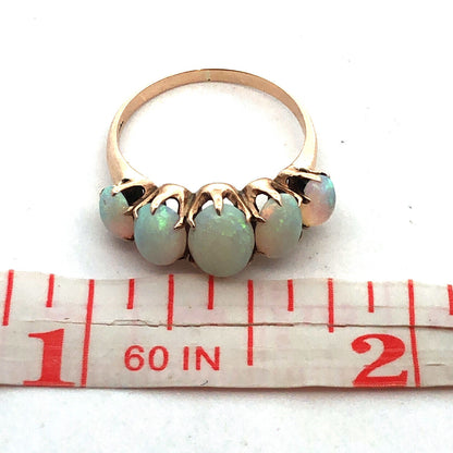Vintage 10K Yellow Gold Five Oval Opal Cabochon October Anniversary Ring