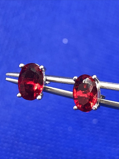 Designer 925 Sterling Silver Oval Red Cubic Zirconia Stud Earrings