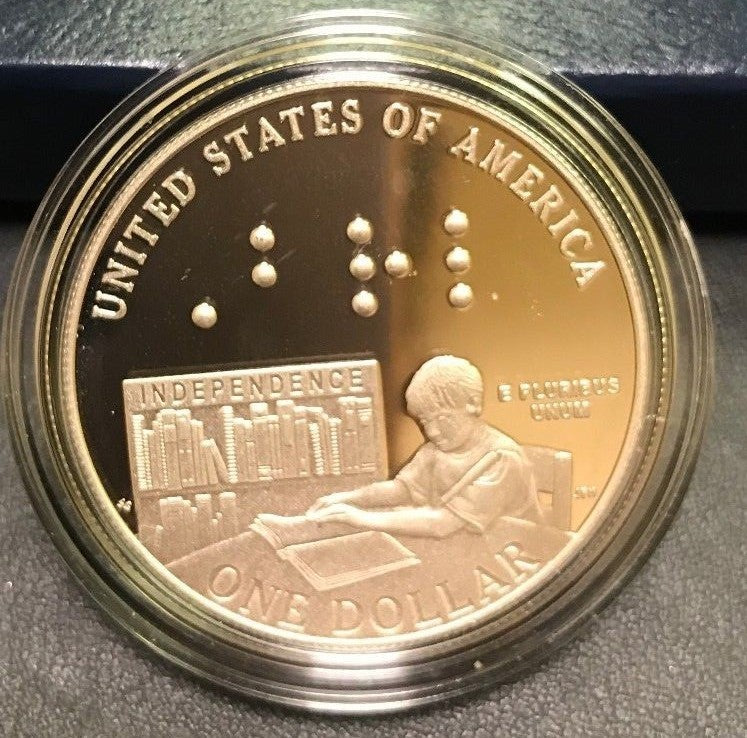 2009 P Louis Braille Bicentennial Commemorative Proof Silver Dollar $1