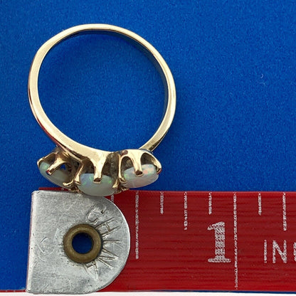 Estate 14K Yellow Gold Oval Opal Trio October Anniversary Occasion Bypass Ring
