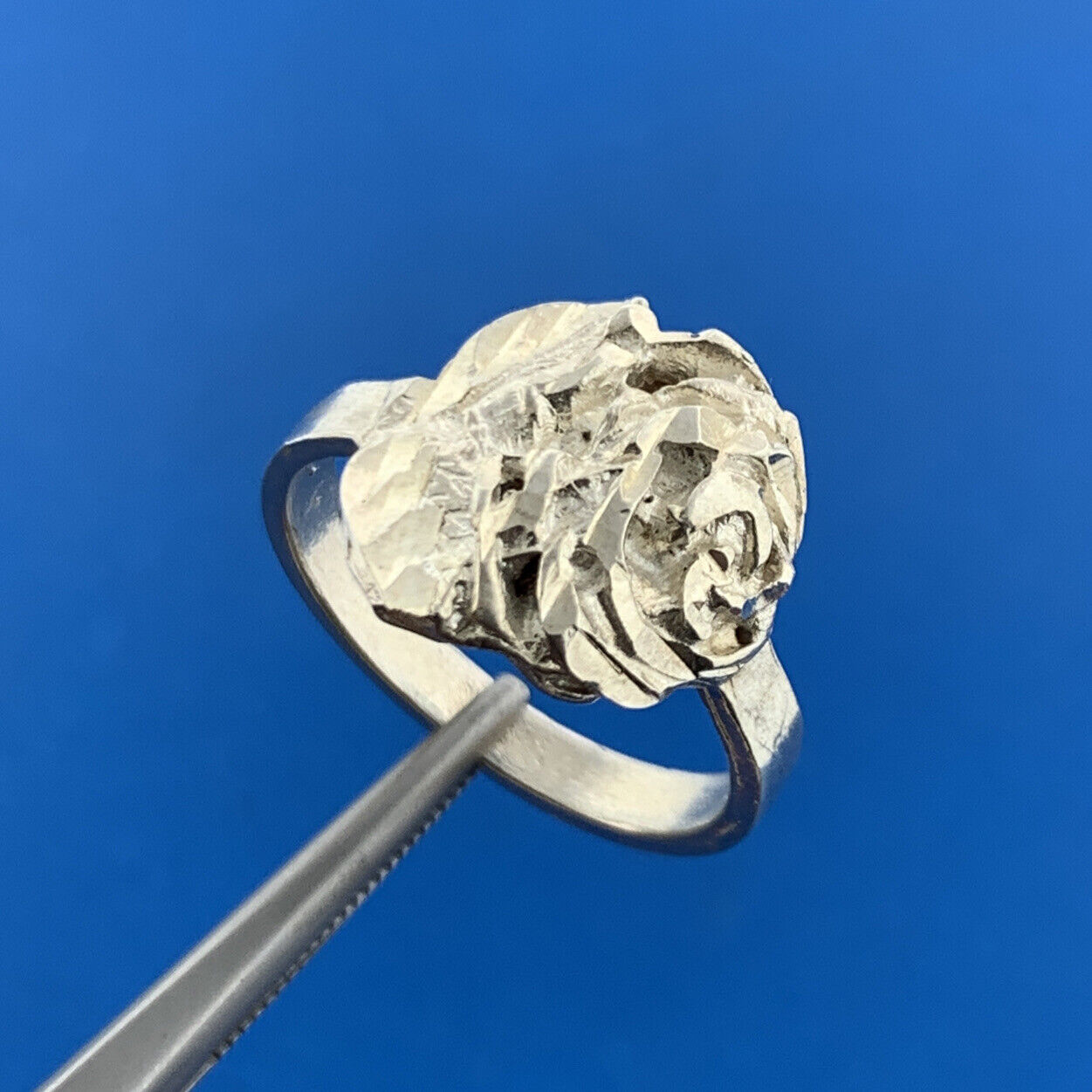 1980's 925 Sterling Silver Textured 3D Rose Flower Ring