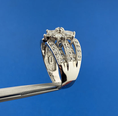 Designer 925 Sterling Silver Cubic Zirconia Floral Cluster Statement Band Ring