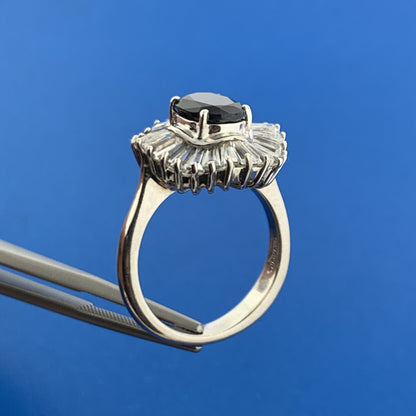 Stunning Designer Sterling Silver 925 Black Spinel White Zircon Cocktail Ring