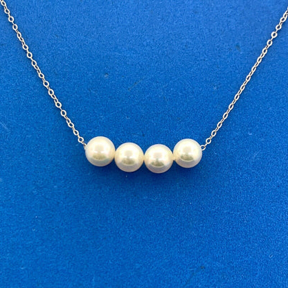Designer 14K Yellow Gold Pearl Quartet Station Necklace