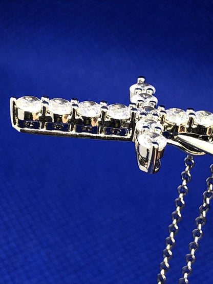 Estate Cubic Zirconia CZ Silver Tone Cross Pendant Necklace