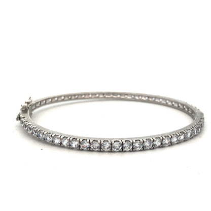 Designer 925 Sterling Silver Round Cubic Zirconia CZ Hinged Bangle Bracelet