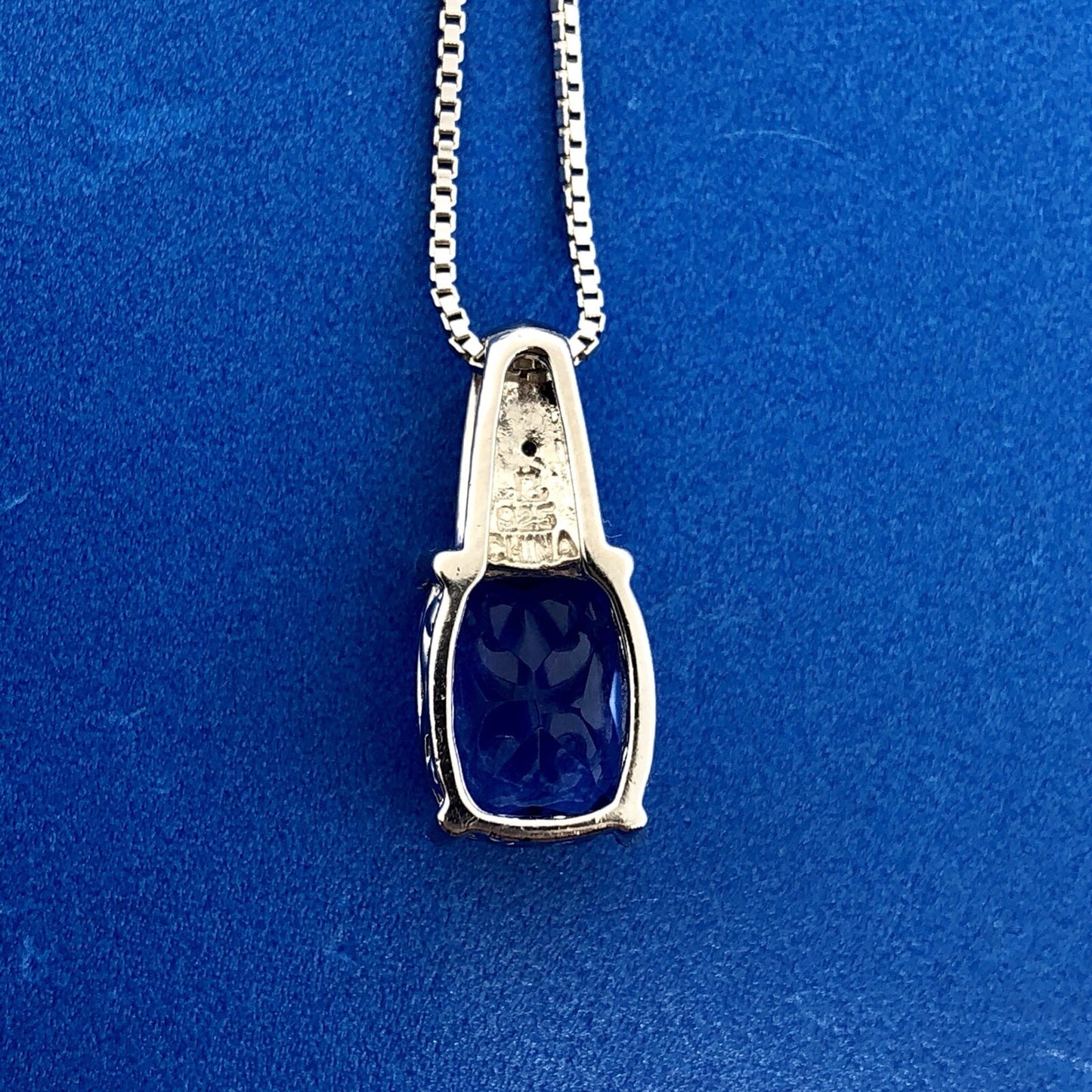 925 Sterling Silver Blue Cubic Zirconium with Diamond Accent Pendant Necklace