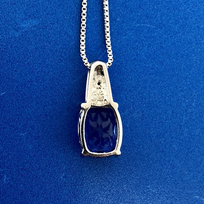 925 Sterling Silver Blue Cubic Zirconium with Diamond Accent Pendant Necklace