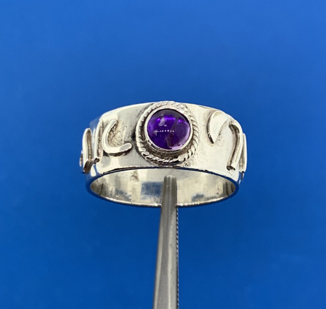 Designer Sterling Silver 925 Amethyst Cabochon February Band Cocktail Ring