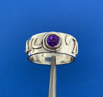 Designer Sterling Silver 925 Amethyst Cabochon February Band Cocktail Ring