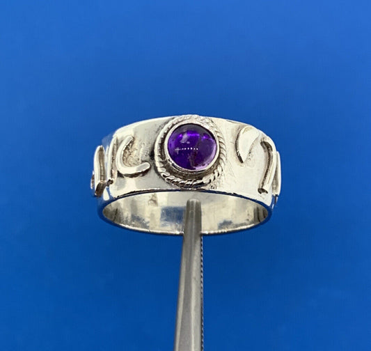 Designer Sterling Silver 925 Amethyst Cabochon February Band Cocktail Ring