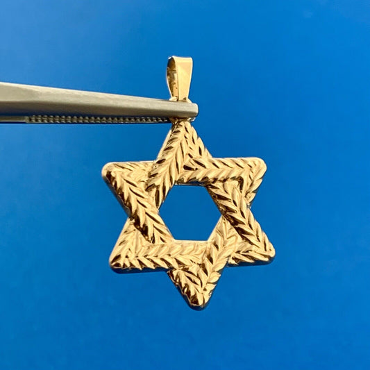 Gorgeous 14k Yellow Gold Rope Braid Religious Star of David Dangle Pendant